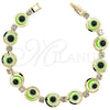 Pulsera Elegante 03.151.0001 Oro Laminado, Diseño de Ojo Griego, con Blanca Zirconia Cubica, Resinado Verde, Tono Dorado (7 Inches Length)