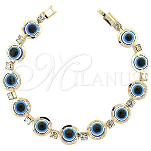 Pulsera Elegante 03.151.0002 Oro Laminado, Diseño de Ojo Griego, con Blanca Zirconia Cubica, Resinado Azul, Tono Dorado (7 Inches Length)