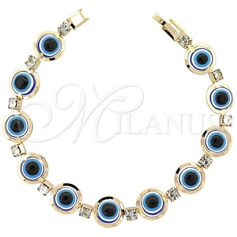 Pulsera Elegante 03.151.0002 Oro Laminado, Diseño de Ojo Griego, con Blanca Zirconia Cubica, Resinado Azul, Tono Dorado (7 Inches Length)