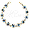 Pulsera Elegante 03.151.0002 Oro Laminado, Diseño de Ojo Griego, con Blanca Zirconia Cubica, Resinado Azul, Tono Dorado (7 Inches Length)
