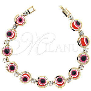 Pulsera Elegante 03.151.0003 Oro Laminado, Diseño de Ojo Griego, con Blanca Zirconia Cubica, Resinado Rojo, Tono Dorado (7 Inches Length)