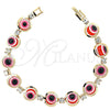 Pulsera Elegante 03.151.0003 Oro Laminado, Diseño de Ojo Griego, con Blanca Zirconia Cubica, Resinado Rojo, Tono Dorado (7 Inches Length)
