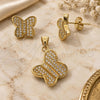Juego de Arete y Dije de Adulto 10.166.0003 Oro Laminado, Diseño de Mariposa, con Micro Pave Blanca, Pulido, Tono Dorado