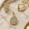 Juego de Arete y Dije de Adulto 10.166.0004 Oro Laminado, Diseño de Gota, con Micro Pave Blanca, Pulido, Tono Dorado