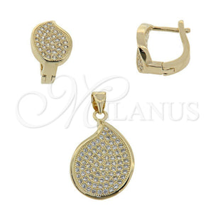 Juego de Arete y Dije de Adulto 10.166.0004 Oro Laminado, Diseño de Gota, con Blanca Micro Pave, Pulido, Tono Dorado