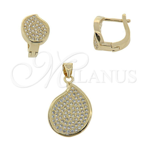 Juego de Arete y Dije de Adulto 10.166.0004 Oro Laminado, Diseño de Gota, con Blanca Micro Pave, Pulido, Tono Dorado