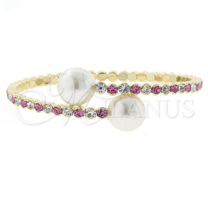 Aro Individual 07.63.0145 Oro Laminado, Diseño de Bola, con Fucsia Cristal and Blanca Perla, Pulido, Tono Dorado (03 MM Thickness, One size fits all)