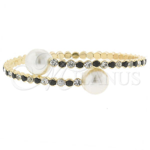 Aro Individual 07.63.0146 Oro Laminado, Diseño de Bola, con Negro Cristal and Blanca Perla, Pulido, Tono Dorado (03 MM Thickness, One size fits all)