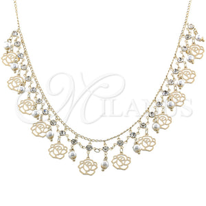 Gargantilla Elegante 04.105.0012 Oro Laminado, Diseño de Bola y Flor, con Blanca Zirconia Cubica and Gris Perla, Pulido, Tono Dorado (18 Inches Length)