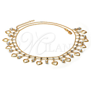 Gargantilla Elegante 04.105.0013 Oro Laminado, Diseño de Corazón, con Blanca Perla and Blanca Zirconia Cubica, Diamantado, Tono Dorado (0.35 Gauge, 02 MM Thickness, 21 Inches Length)