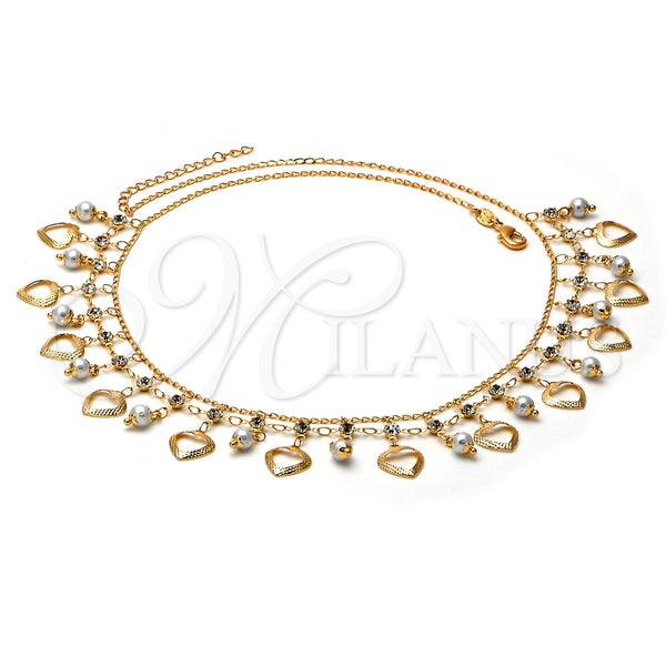 Gargantilla Elegante 04.105.0013 Oro Laminado, Diseño de Corazón, con Blanca Perla and Blanca Zirconia Cubica, Diamantado, Tono Dorado (0.35 Gauge, 02 MM Thickness, 21 Inches Length)