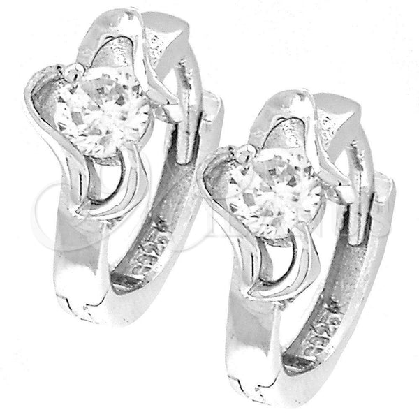 Argolla Huggie 02.176.0025 Plata Rodinada, con Blanca Zirconia Cubica, Pulido, Rodinado