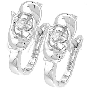 Argolla Huggie 02.176.0026 Plata Rodinada, Diseño de Delfín, con Blanca Zirconia Cubica, Pulido, Rodinado