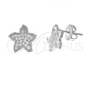 Arete Dormilona 02.176.0031 Plata Rodinada, Diseño de Estrella, con Blanca Micro Pave, Pulido, Rodinado