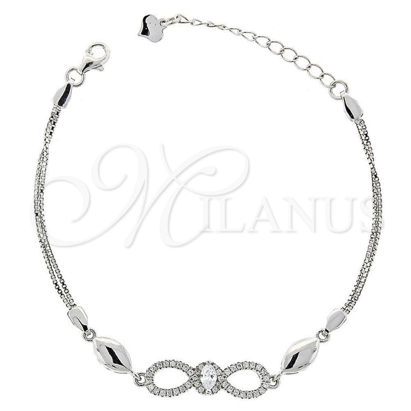 Pulsera Elegante 03.183.0018.06 Plata Rodinada, Diseño de Infinito, con Blanca Micro Pave and Blanca Zirconia Cubica, Pulido, Rodinado (6 Inches Length)