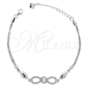 Pulsera Elegante 03.183.0018.06 Plata Rodinada, Diseño de Infinito, con Blanca Micro Pave and Blanca Zirconia Cubica, Pulido, Rodinado (6 Inches Length)