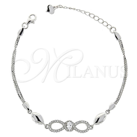 Pulsera Elegante 03.183.0018.06 Plata Rodinada, Diseño de Infinito, con Micro Pave Blanca y Zirconia Cubica Blanca, Pulido, Rodinado (6 Pulgadas de Largo)