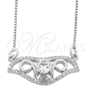 Collares con Dije 04.183.0019 Plata Rodinada, Diseño de Gota y Box, con Blanca Micro Pave and Blanca Zirconia Cubica, Pulido, Rodinado (01 MM Thickness, 18 Inches Length)