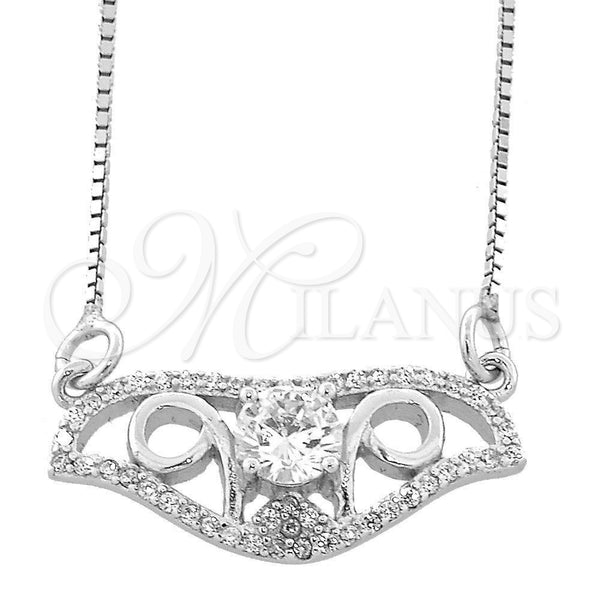 Collares con Dije 04.183.0019 Plata Rodinada, Diseño de Gota y Box, con Micro Pave Blanca y Zirconia Cubica Blanca, Pulido, Rodinado (Grosor 01 MM, 18 Pulgadas de Largo)