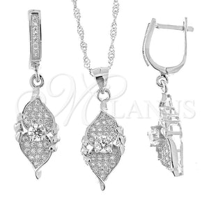 Juego de Arete y Dije de Adulto 10.174.0024 Plata Rodinada, con Blanca Micro Pave and Blanca Zirconia Cubica, Pulido, Rodinado