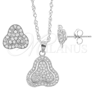 Juego de Arete y Dije de Adulto 10.174.0039 Plata Rodinada, Diseño de Flor, con Blanca Micro Pave, Pulido, Rodinado
