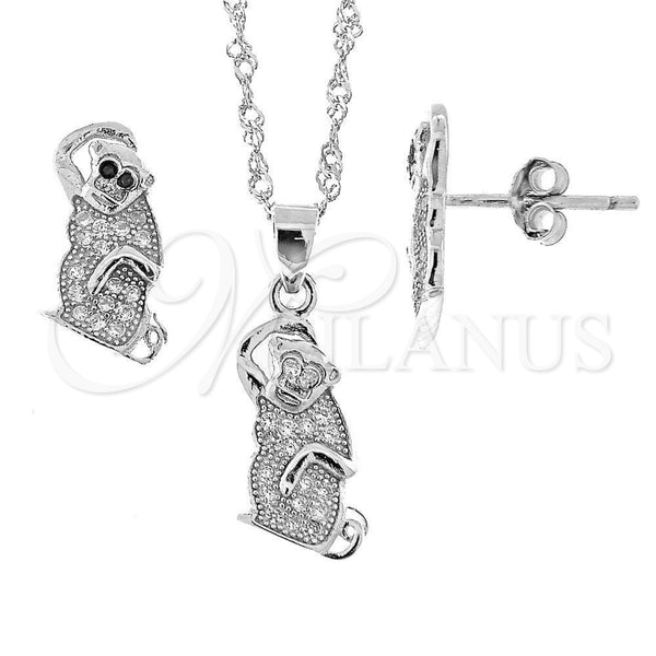 Juego de Arete y Dije de Adulto 10.174.0057 Plata Rodinada, con Blanca Micro Pave, Pulido, Rodinado