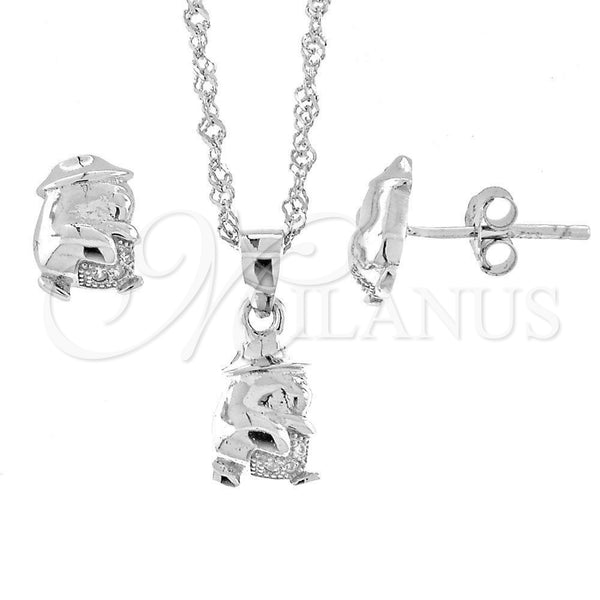 Juego de Arete y Dije de Adulto 10.174.0063 Plata Rodinada, con Blanca Micro Pave, Pulido, Rodinado