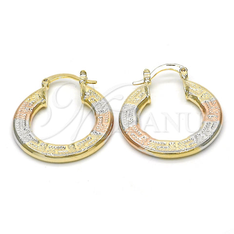 Argolla Pequeña 02.163.0007.1.25 Oro Laminado, Diseño de Llave Griega, Diamantado, Tres Tonos