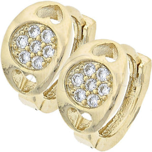 Argolla Huggie 02.165.0054 Oro Laminado, Diseño de Corazón y Flor, con Blanca Micro Pave, Pulido, Tono Dorado
