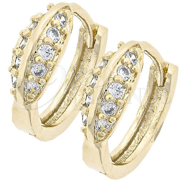 Argolla Huggie 02.165.0046 Oro Laminado, Diseño de Oja, con Blanca Zirconia Cubica, Pulido, Tono Dorado