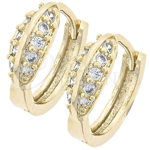 Argolla Huggie 02.165.0046 Oro Laminado, Diseño de Oja, con Blanca Zirconia Cubica, Pulido, Tono Dorado