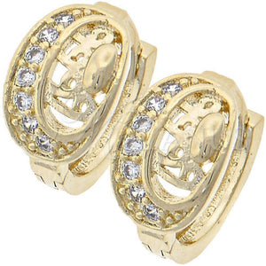 Argolla Huggie 02.165.0055 Oro Laminado, con Blanca Micro Pave, Pulido, Tono Dorado