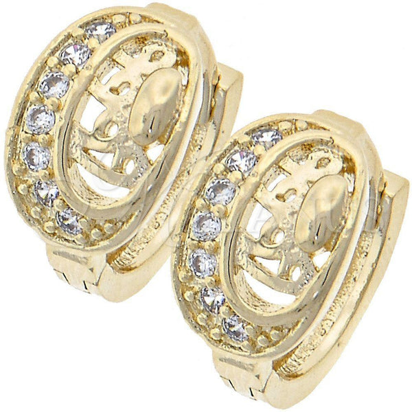 Argolla Huggie 02.165.0055 Oro Laminado, con Blanca Micro Pave, Pulido, Tono Dorado