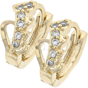 Argolla Huggie 02.165.0056 Oro Laminado, Diseño de Corazón y Oja, con Blanca Zirconia Cubica, Pulido, Tono Dorado