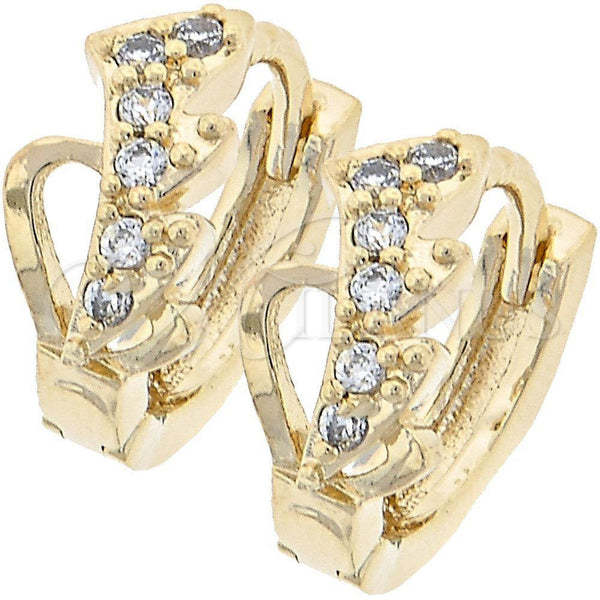 Argolla Huggie 02.165.0056 Oro Laminado, Diseño de Corazón y Oja, con Blanca Zirconia Cubica, Pulido, Tono Dorado