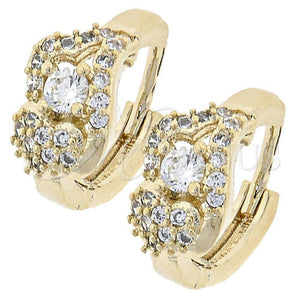 Argolla Huggie 02.165.0065 Oro Laminado, Diseño de Flor, con Blanca Zirconia Cubica, Pulido, Tono Dorado