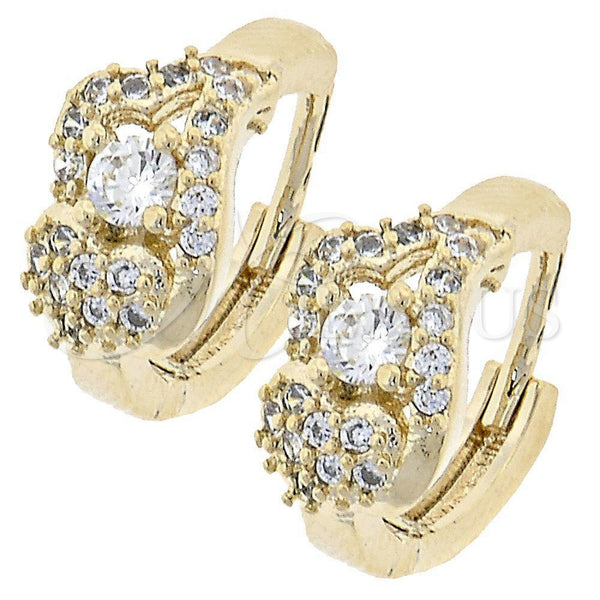 Argolla Huggie 02.165.0065 Oro Laminado, Diseño de Flor, con Blanca Zirconia Cubica, Pulido, Tono Dorado
