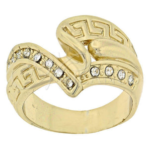 Anillo Multi Piedra 5.060.021.08 Oro Laminado, Diseño de Llave Griega, con Blanca Cristal, Diamantado, Tono Dorado (Size 8)