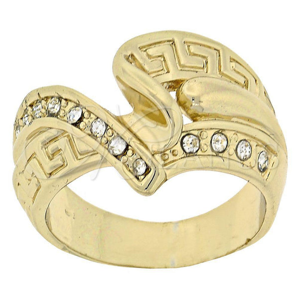 Anillo Multi Piedra 5.060.021.09 Oro Laminado, Diseño de Llave Griega, con Blanca Cristal, Pulido, Tono Dorado (Size 9)