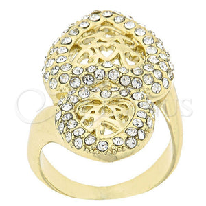 Anillo Multi Piedra 5.060.018.08 Oro Laminado, Diseño de Corazón, con Blanca Cristal, Pulido, Tono Dorado (Size 8)