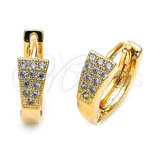 Argolla Huggie 02.122.0035 Oro Laminado, con Blanca Micro Pave, Pulido, Tono Dorado