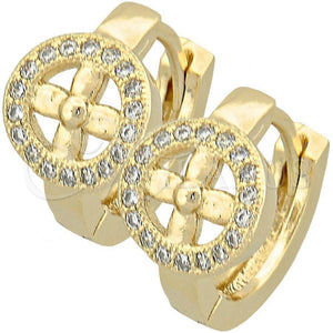 Argolla Huggie 02.122.0036 Oro Laminado, Diseño de Flor, con Blanca Micro Pave, Pulido, Tono Dorado