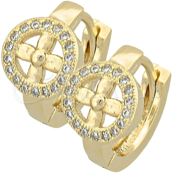 Argolla Huggie 02.122.0036 Oro Laminado, Diseño de Flor, con Blanca Micro Pave, Pulido, Tono Dorado