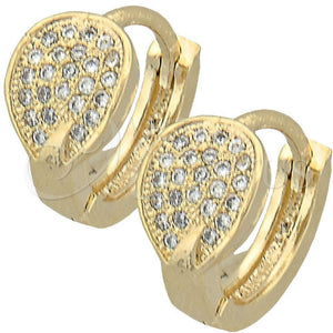 Argolla Huggie 02.122.0039 Oro Laminado, Diseño de Gota, con Blanca Micro Pave, Pulido, Tono Dorado