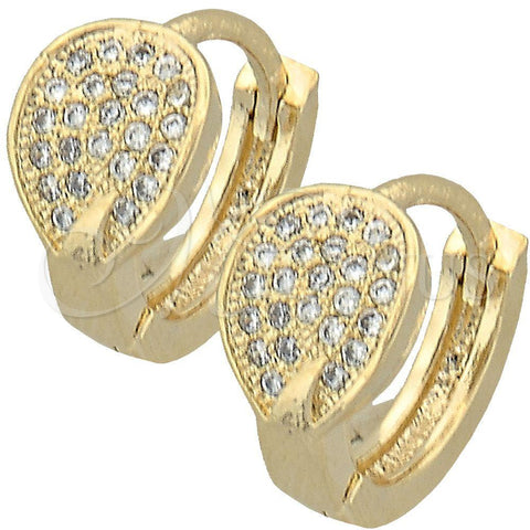 Argolla Huggie 02.122.0039 Oro Laminado, Diseño de Gota, con Blanca Micro Pave, Pulido, Tono Dorado