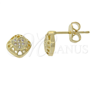 Arete Dormilona 02.156.0003 Oro Laminado, Diseño de Corazón, con Blanca Micro Pave, Pulido, Tono Dorado