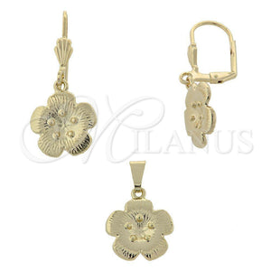 Juego de Arete y Dije de Adulto 10.179.0021 Oro Laminado, Diseño de Flor, Diamantado, Tono Dorado