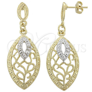 Arete Colgante 02.55.0009 Oro Laminado, Diseño de File, Diamantado, Dos Tonos