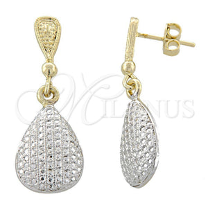 Arete Colgante 02.55.0010 Oro Laminado, Diseño de Gota, Diamantado, Dos Tonos