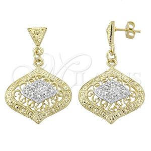 Arete Colgante 02.55.0013 Oro Laminado, Diseño de File, Diamantado, Dos Tonos